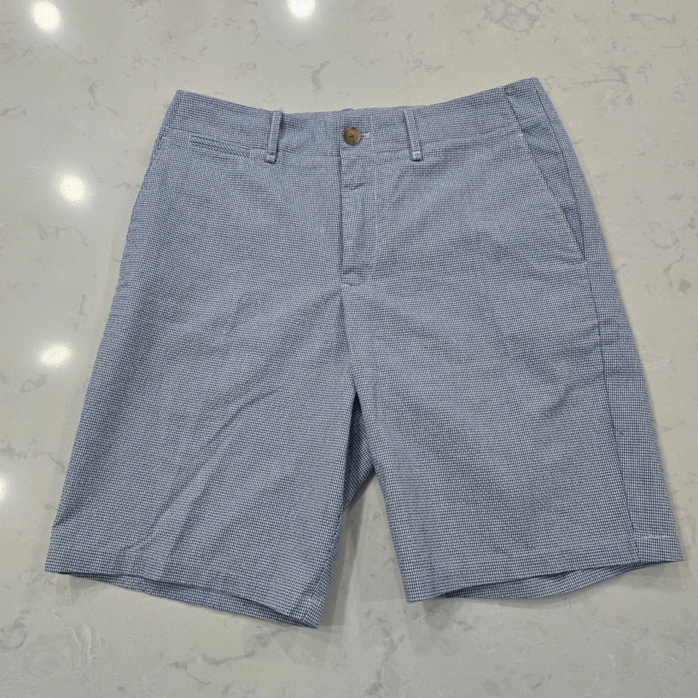 Calvin Klein Mens Gingham Micro Check Shorts Blue White Size 30W Flat Front